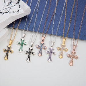 Cross Birthstone Necklace, Personalized Cross Necklace, 14K Gold Cross Necklace, Dainty Cross Necklace, Crucifix Necklace, Christmas Gift