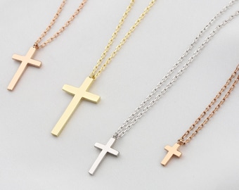 Collana con croce fatta a mano: argento sterling, oro 14 carati, ciondolo religioso