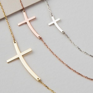 14K Gold Sideways Cross Necklace, Silver Sideways Crucifix Necklace, Tiny Cross Necklace, Mother Gift Jewelry, GiftForHer, Mother's Day Gift