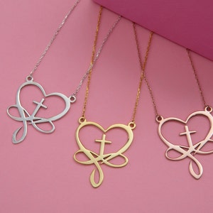 Heart Infinity Cross Necklace, Silver Crucifix Necklace, Eternity Cross Necklace, 14K Gold Cross, Cross Necklace For Women, Christmas Gift