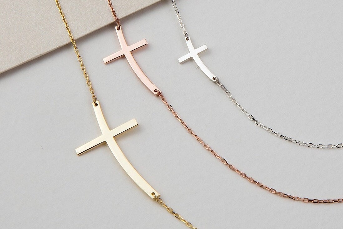 14K Gold Sideways Cross Necklace Silver Sideways Crucifix Necklace Tiny Cross Necklace Mother Gift Jewelry Giftforher Mother s Day Gift Etsy