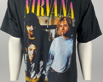 Vtg Early 90s Nirvana Smiley Face T-Shirt Black XL Kurt