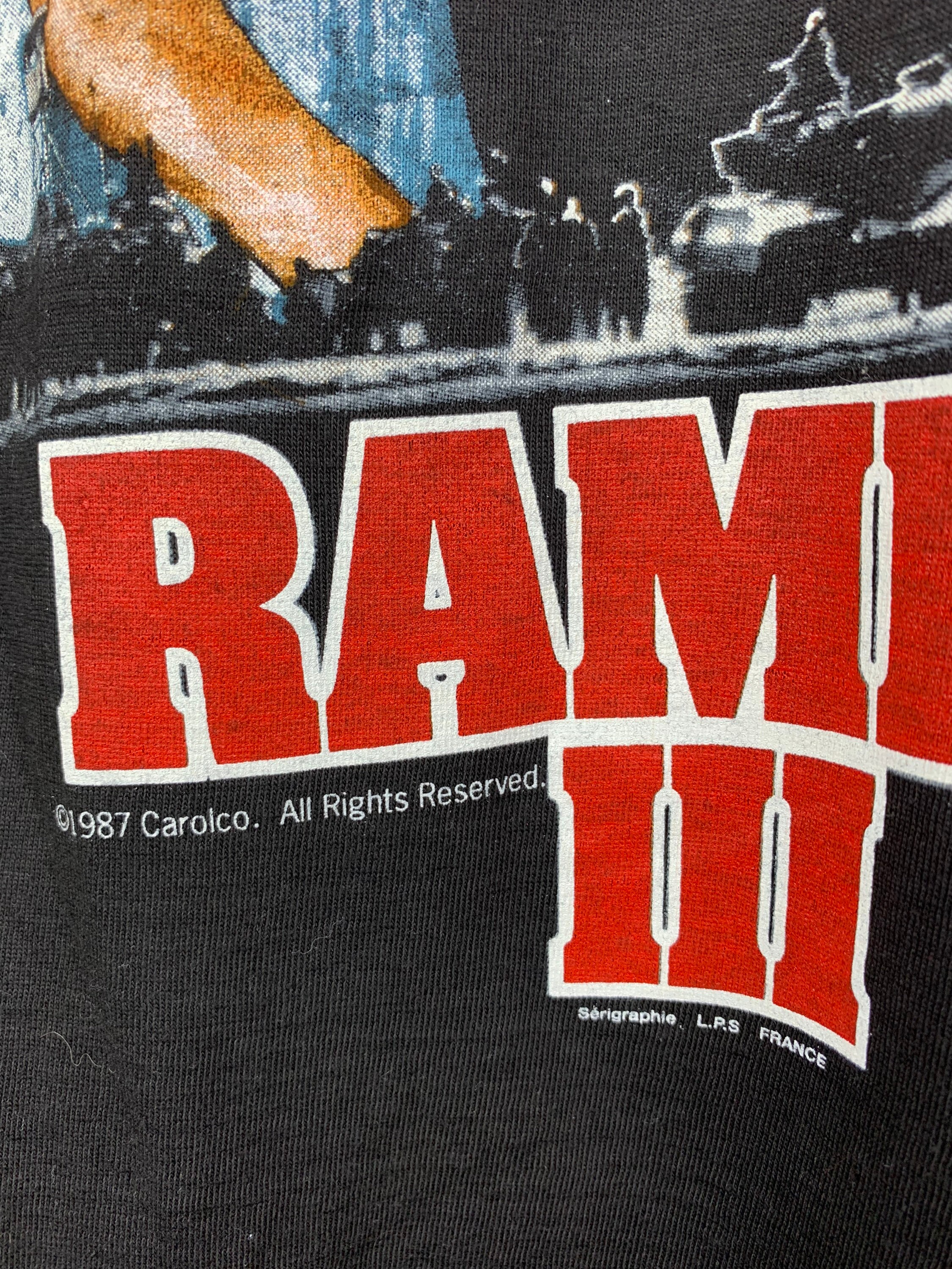 新品 80年代 ビンテージ 映画 ランボーⅢ シルベスター・スタローン 生地 RAMBO 1987 Tシャツ ヴィンテージ / 映画Tシャツ / ランボーIII