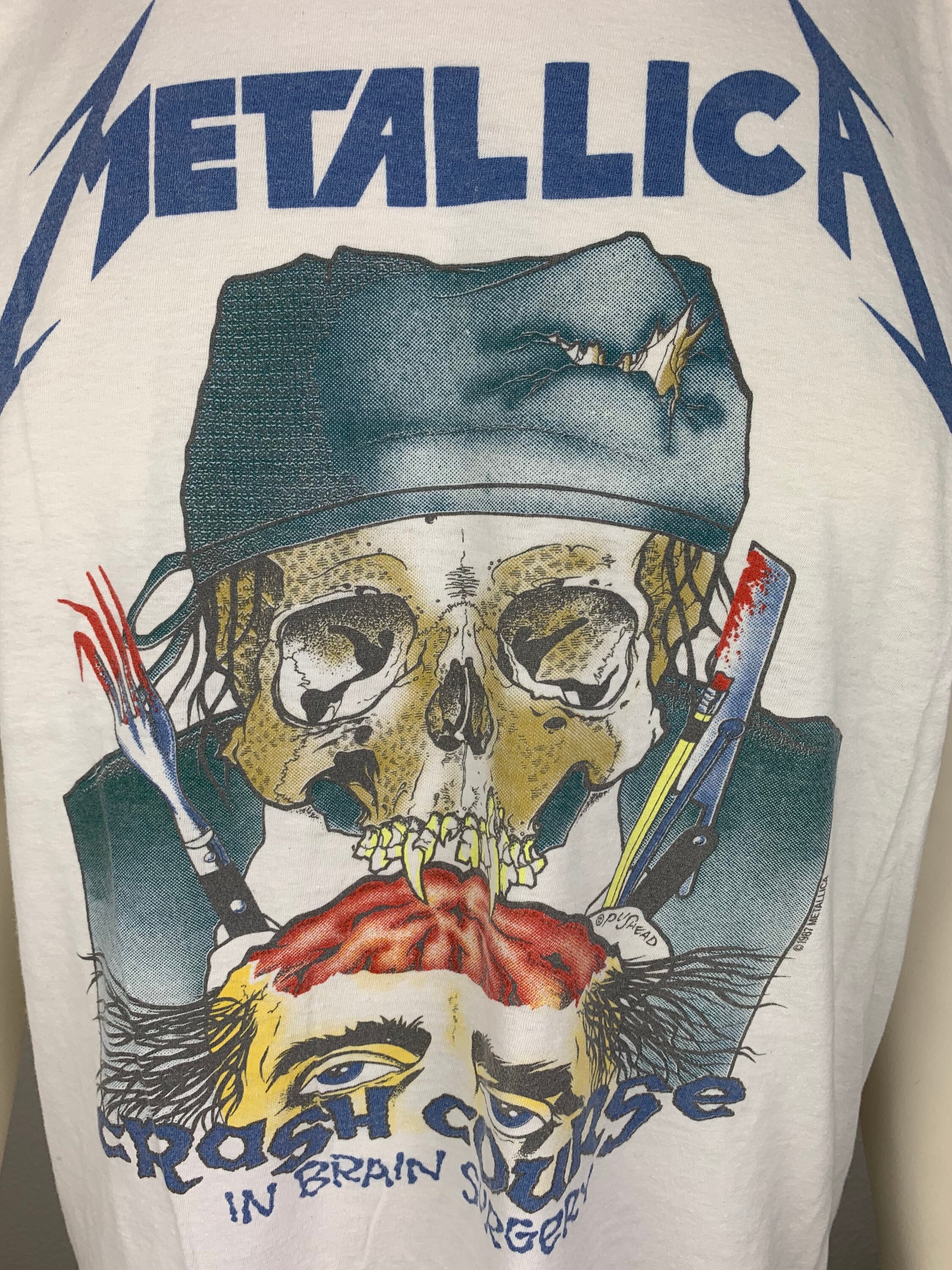 Metallica Official Men's T-Shirt - "Crash Course In Brain Surgery" All-Over Print, White