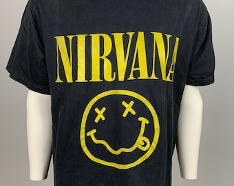 NIRVANA スマイリー プリント Tシャツ size L 1992 ニルヴァーナ Tシャツ XLサイズ ブラック Nirvana ヘインズ