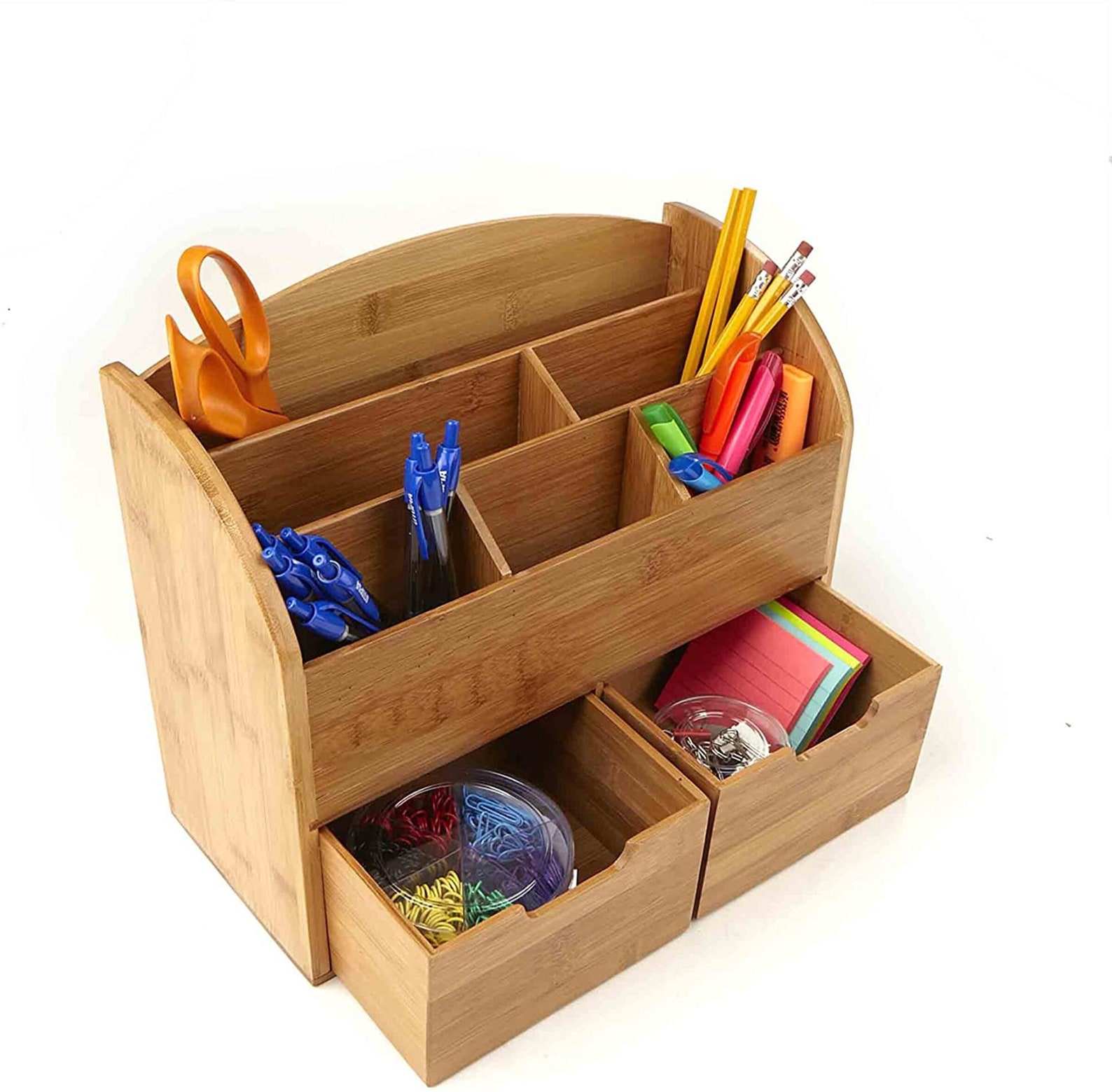 Bamboo Desk Supplies Organizer with Drawers Compartment Etsy