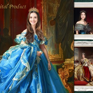 Custom Royal Portrait from Photo, Renaissance Queen, Historical Woman Portrait, Personalized Birthday Gift for Her, Digital Download
