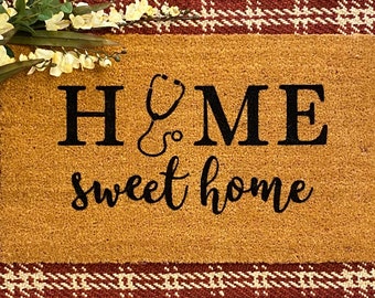 Stethoscope Home Coir Doormat - Home Sweet Home Doormat - Stethoscope Home Sweet Home Doormat - 18x30 Stethoscope Doormat