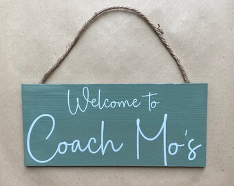 Custom Moss Green Wood Sign – Personalized Hanging Twine Decor