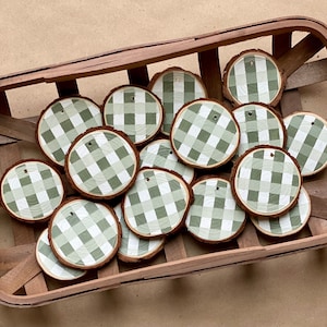 Plaid Wooden Ornaments Set of 6 - Set of 6 Plaid Ornaments