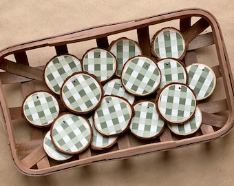 Hand Painted Plaid Wood Ornaments - Set of 6