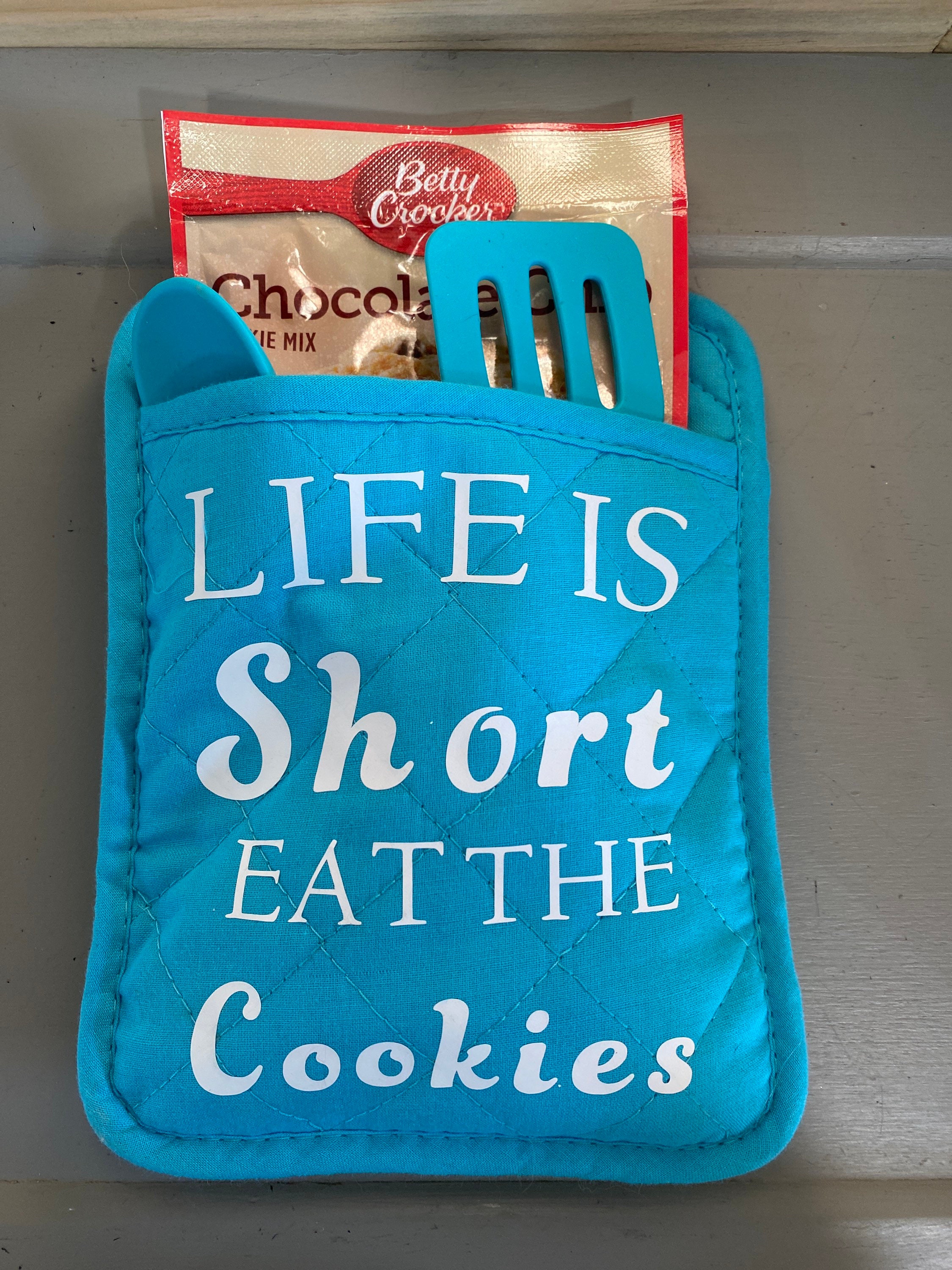 Funny saying on oven blue oven mitt Etsy