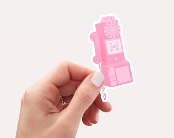 Pink Payphone Sticker | Hand Drawn Payphone Hotline Laptop Sticker | Pink 90s and 00s Water Bottle Stickers