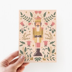 Cartões de Natal Quebra-Nozes Rosa + Envelopes | Conjunto de Cartões de Natal Floral Rosa | Cartões de Natal em Branco | Conjunto de 8