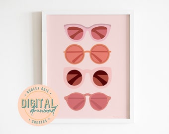 Digitaal download | Art Print | Roze gestapelde zonnebril illustratie | JPEG downloaden