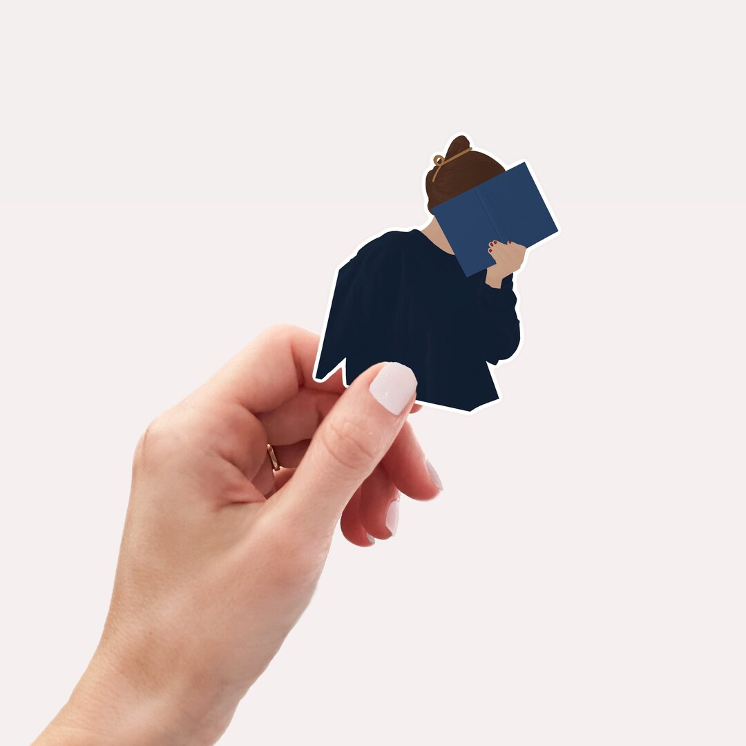 Bookish Sticker Hand Drawn Woman Reading Laptop Sticker Girl Book Water