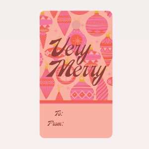 Set of 12 Very Merry Holiday Gift Tags Pink Christmas Gift Tags Tags for Gifts image 2