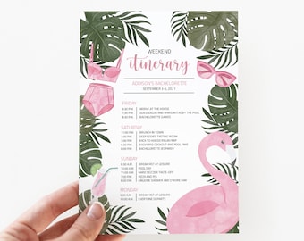 Instant Download and Editable  | Weekend Bachelorette Itinerary | Bachelorette Pool Party | Flamingo Bachelorette Party  | [id:9085288]