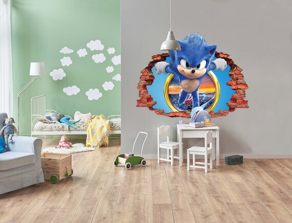 Sonic Wall Art Sticker Hedgehog Decal Removable kids Cartoon Removable Decor New 