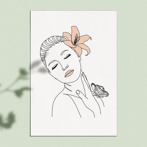 Modern Scandinavian Wall Art Female Body With Flowers.