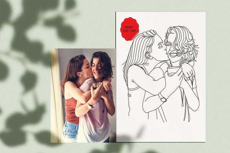 CUSTOM Lesbian Line Drawing Print. ContinuousOne Line LGBTQ. image 1