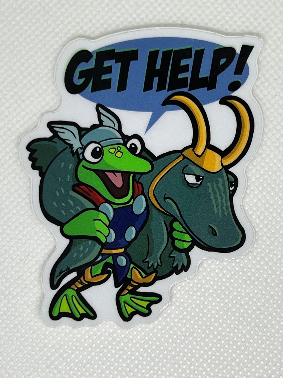 Throg and Alligator Loki “get Help!”* Waterproof Sticker * Dishwasher ...