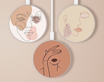 Minimalist Wireless Charger Line Art Charging Station for iPhone 14, 13, 12, 11, XR, SE, Samsung S22 and all Qi charging enabled devices