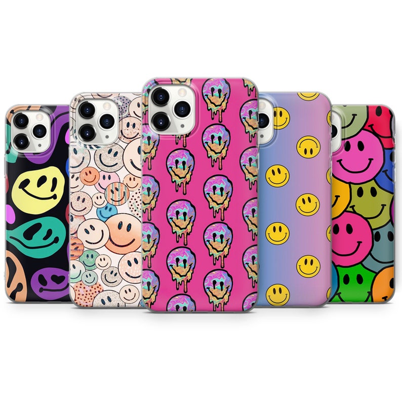 Smiley Phone Case Trippy Cases for iPhone 14, 13, 11 Pro, 12, XR, XS, X, 8, 7, SE Samsung A12, S20, S21, S22, A40, A73, A53, Huawei P30 Lite 