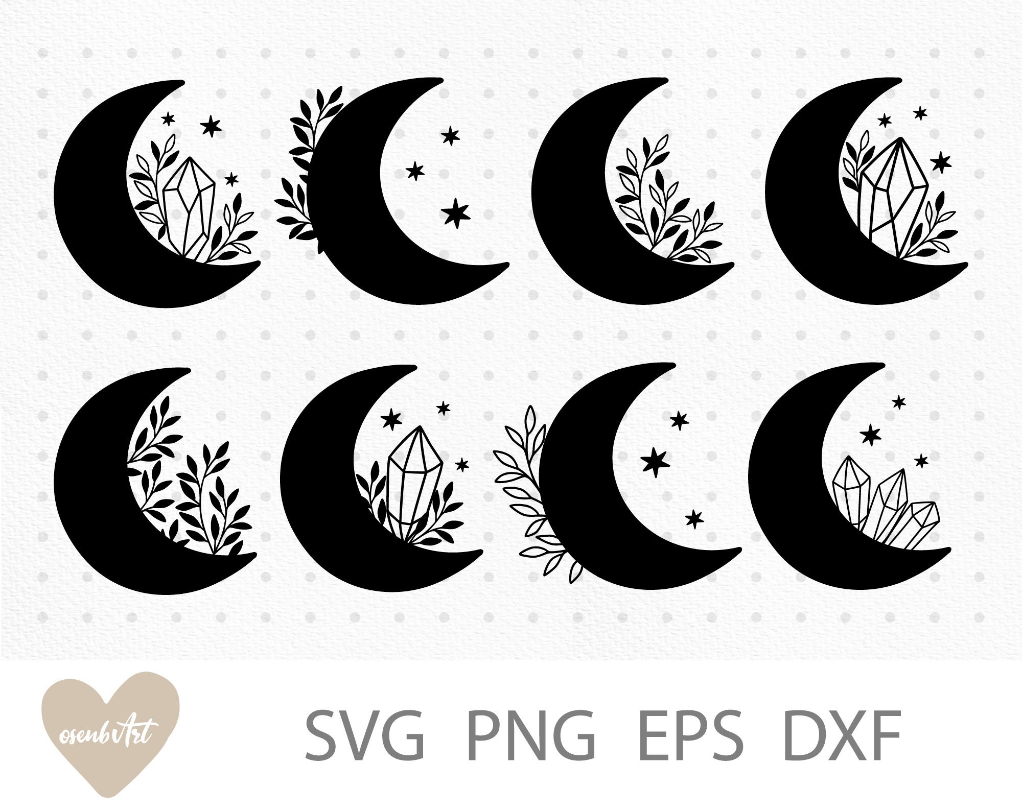Download Moon svg file Celestial svg Crystal svg Floral bohemian | Etsy