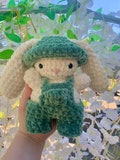 Baby Bunny Plush in Overalls and Bucket Hat | crochet Amigurumi plush toy stuffed animal Sanrio inspired