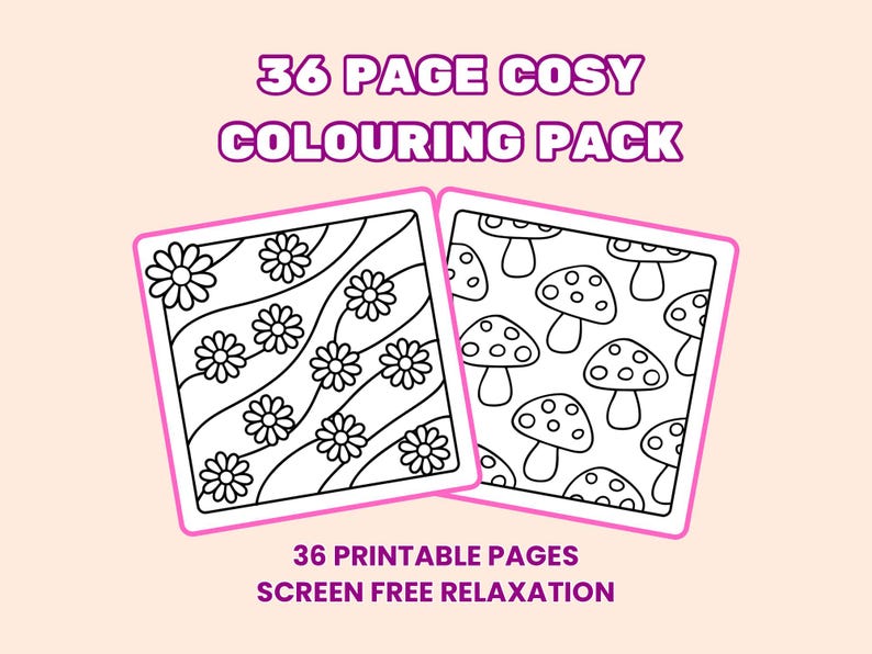 36 Page Cosy Colouring Pack | Relaxing Line Art Printable (digital ...