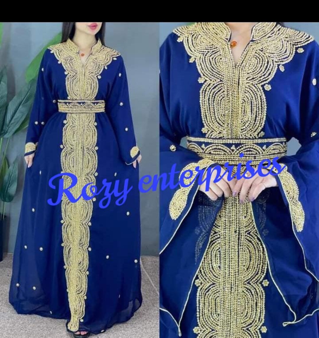 Sale Royal Navy Blue African Attire Bridesmaid Abaya Long Maxi Formal