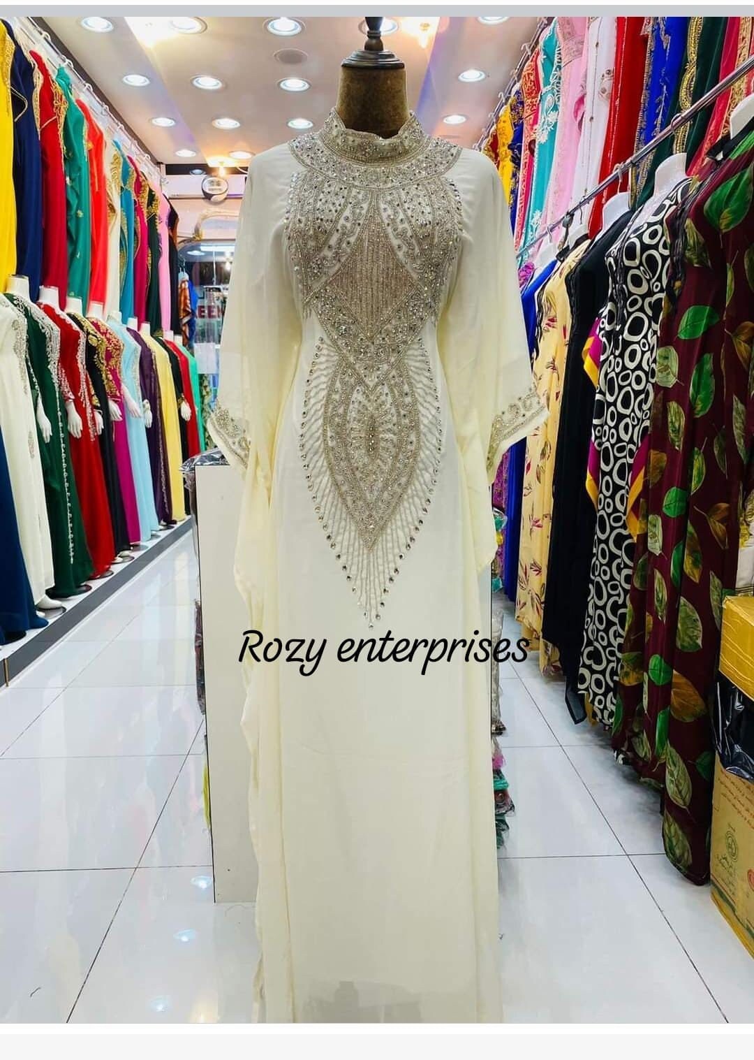 Dubai Moroccan Kaftan Abaya Party Wear White Farasha Dress Formal Maxi ...
