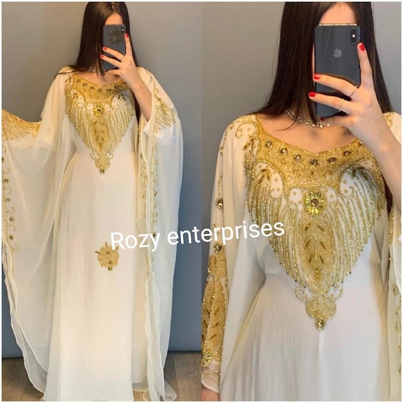 Buy Beige and Red Color Arabic Style With Stone and Thread Work Embroidered  Work Dresses Online in India - Etsy