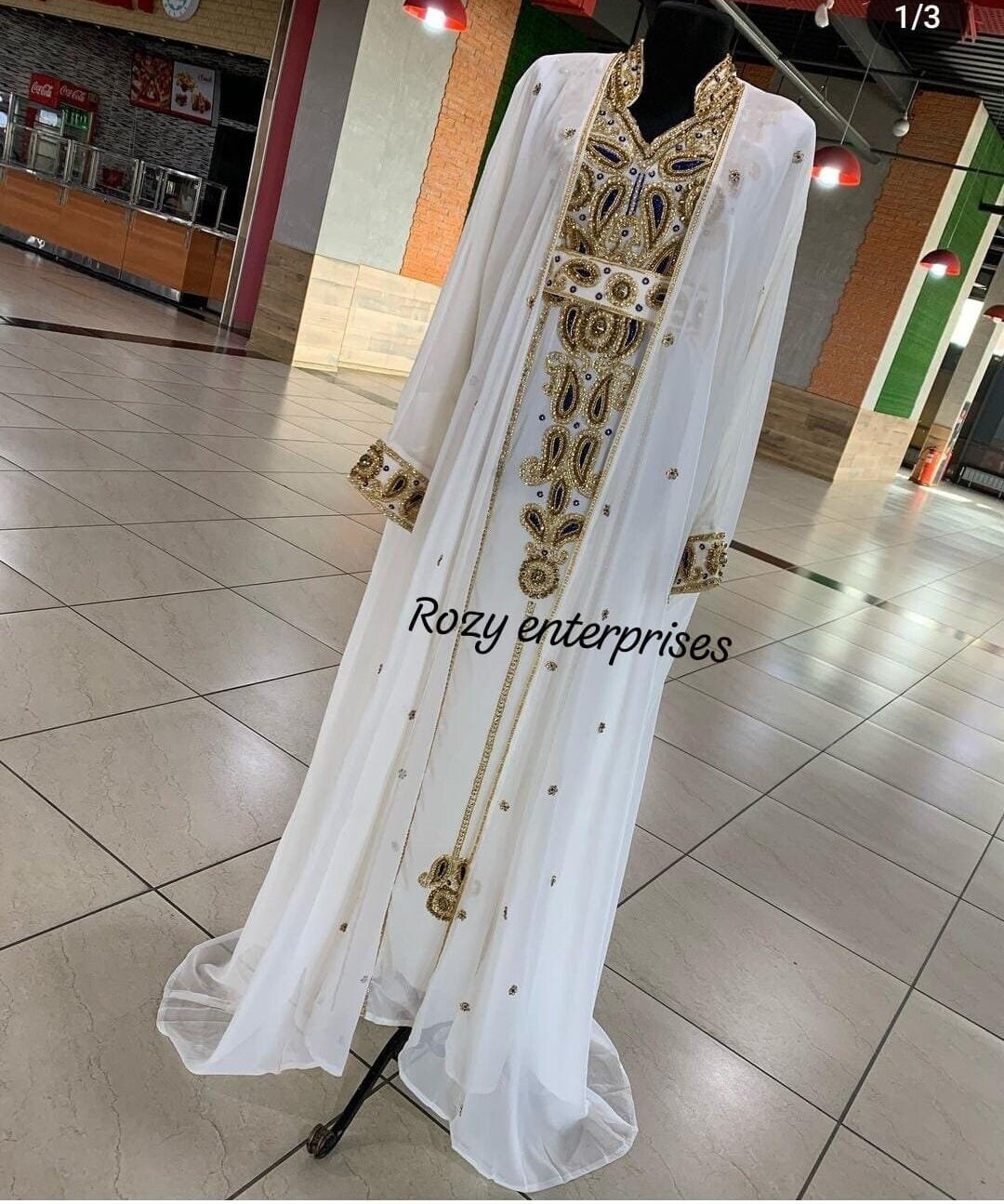 Dubai Moroccan Kaftan Arabic Abaya Maxi Hand Beaded Caftan Farasha Floor Length Party Wear