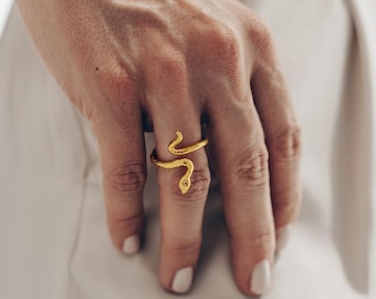 925 Sterling Silver Vintage Open Snake Ring, Snake Ring, Size Adjustable, 18K Gold Plated, Multiple Colours, Minimalist, Gift, Open Ring