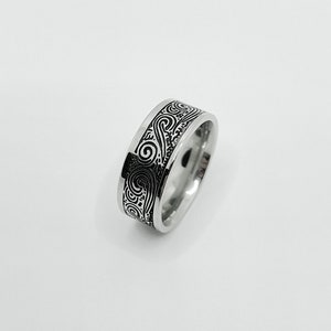 Silber Gravur Ring • Herren Band Wellen Muster Edelstahl Ring • Geometrischer Stil Vintage Ring • Männer Band Ring • Stainless Steel Ring
