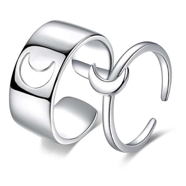 Mond Paar Ringe Silber 925 • Paar Ringe • Moon Partner Ringe • Verlobungsringe • Trauringe • Jahrestag Ringe • Hochzeit