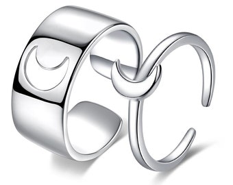 Mond Paar Ringe Silber 925 • Paar Ringe • Moon Partner Ringe • Verlobungsringe • Trauringe • Jahrestag Ringe • Hochzeit