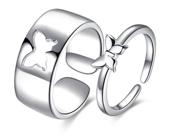 Schmetterling Paar Ringe Silber 925 • Paar Ringe • Schmetterling Partner Ringe • Verlobungsringe • Jahrestag Ringe • Geschenk