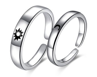 Sonne Mond Paar Ringe Silber 925 • Paar Ringe • Sun Moon Partner Ringe • Verlobungsringe • Trauringe • Jahrestag Ringe • Hochzeitsring