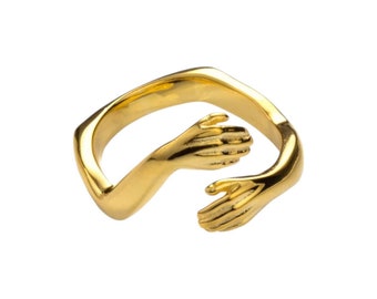 Gouden knuffelring • 925 sterling zilveren open ring • Cadeau-idee • Knuffelring Verstelbare ring • Knuffelring • Minimalistische ring