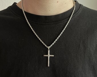 18k Silver Cross Necklace Gold • Cross Necklace Men • Cross Pendant • Men's Cross Necklace Gift For Him • Stainless Steel Men's Necklace