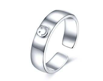 Smile Silver Ring, Open Ring, Smiling Ring, Emoji Ring, Geschenken Ring, Maat verstelbaar, Happy Face Ring, Smile Ketting Ring, Goud
