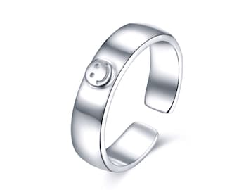 Bague en argent sourire, bague ouverte, bague souriante, bague Emoji, bague cadeaux, taille réglable, bague visage heureux, bague collier sourire, or