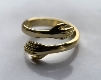 Gold Umarmender Ring • 925 Sterling Silber Offener Ring • Geschenkidee • Hug Ring Verstellbarer Ring • Umarmungsring • minimalistischer Ring