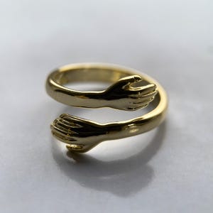 Gold Hug Ring Sterling Silver, Open Ring, Gift Hug Ring, Adjustable Ring, Love Hug Ring, Hand Open Ring, Christmas Gift, 925 Sterling Silver