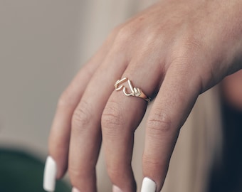 Statement Ring Silver • Open Ring • Hugging Hands Friendship Ring • Index Finger Ring • Adjustable Heart Ring • 925 Silver