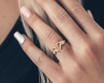 Statement Ring Gold • Open Ring • Hugging Hands Friendship Ring • Index Finger Ring • Adjustable Heart Ring • 925 Sterling Silver