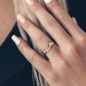 Statement Ring Gold • Open Ring • Hugging Hands Friendship Ring • Index Finger Ring • Adjustable Heart Ring • 925 Sterling Silver